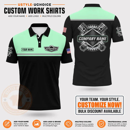Custom Mechanic Work Pattern Polo Shirt Personalized Name Logo Uniform With Piston Print For Men Women Casual Quick Drying Tees