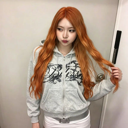 Y2K Harajuku Punk Style Hooded Zipper Hoodie Retro American Alphabet Men and Women with Millennium Style Jacket