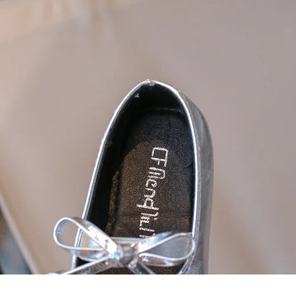 Kids Dance Performance Shoes Square Black Solid Color Girls Princess Shoe with Double Bow 2024 New Girls Leather Shoes Soft Sole