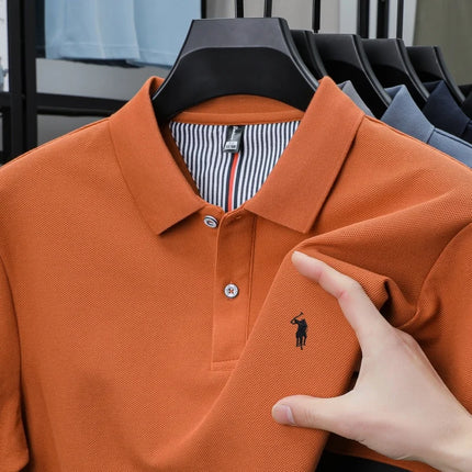 100% pure cotton men's breathable short-sleeve T-shirt, high-end luxury brand embroidered loose casual summer business polo shirt