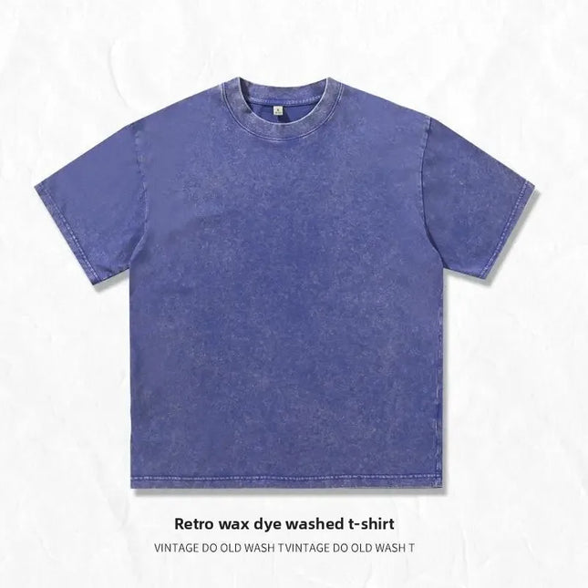Washed Pure Cotton Short Sleeve Crew Neck Casual T-shirt Vintage Customizable Logo Men's Fashion All Seasons round Neck Top
