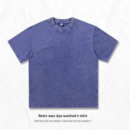 Washed Pure Cotton Short Sleeve Crew Neck Casual T-shirt Vintage Customizable Logo Men's Fashion All Seasons round Neck Top