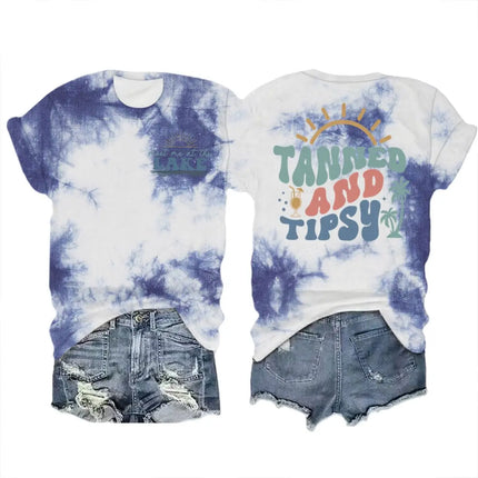 Summer Beach Series T-shirts For Women Men "Tanned And Tipsy" Vacation Trip Tshirt Crewneck Short Sleeve Casual Camisetas Mujer