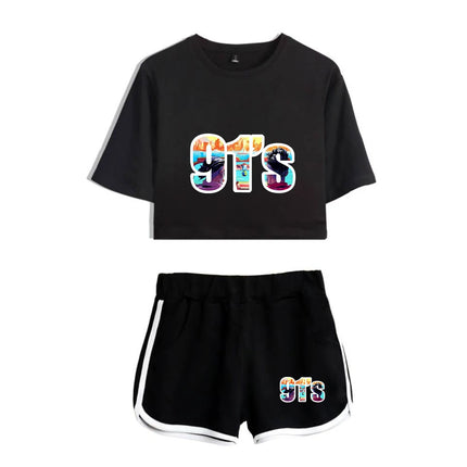 Fashion Youthful Rap Group PNL Print Two Piece Set Women Sexy Shorts+lovely T-shirt Cute Dew navel Sport Girl suits