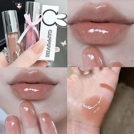 Brown Glitter Lip Glaze Lasting Shimmer Mirror Water Lip Gloss Waterproof Jelly Plumping Lipstick Make Up Moisturizing Lip Tint