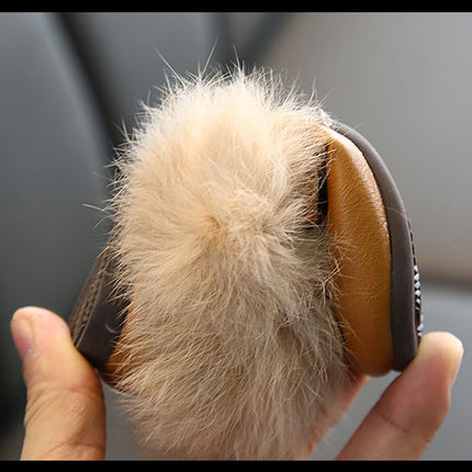 Kids Fur Shoes Children Velvet Shoes Baby Girls Warm Flats Toddler Black Brand Shoes Princess Loafer Chain Moccasin For Winter