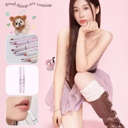 FLORTTE Dual-ended Lip Liner Pencil Natural Matte Cute Animals Nude Lipstick Pen Long Lasting Lip Gloss Korean Cosmetic Make Up