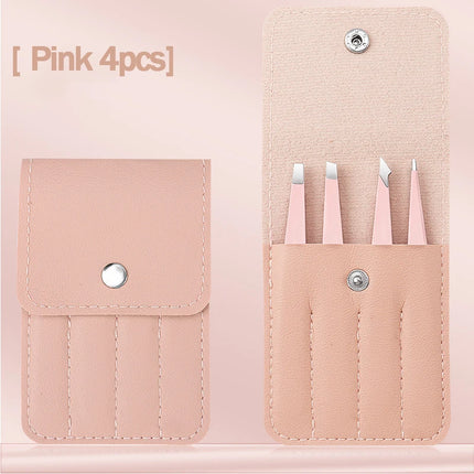 Colorful Stainless Steel 4 Pack Tweezer Set for Women and Men's Eyebrows & Eyelashes Comes with Storage Bag