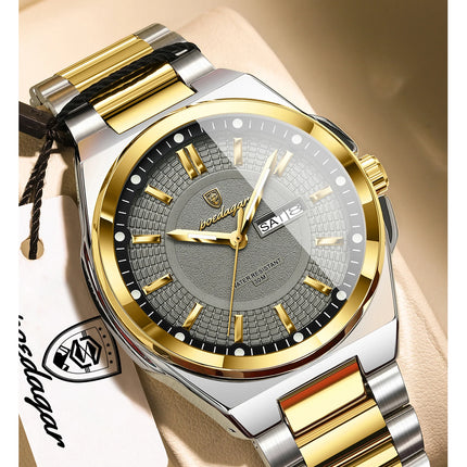 POEDAGAR Top Fashion Men Watches Stainless Steel Waterproof Luminous Classic Male Watch Date Week Men's Quartz Wristwatch Reloj