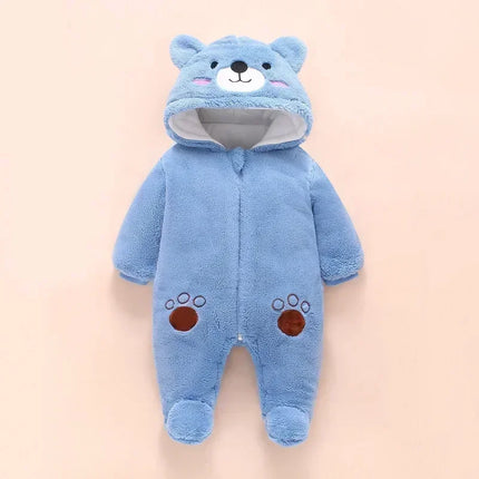 0-12M Baby Rompers Cute Bear Toddler Girls Overall Jumpsuit Winter Warm Hooded Cotton Baby Boys Romper Infants Clothes