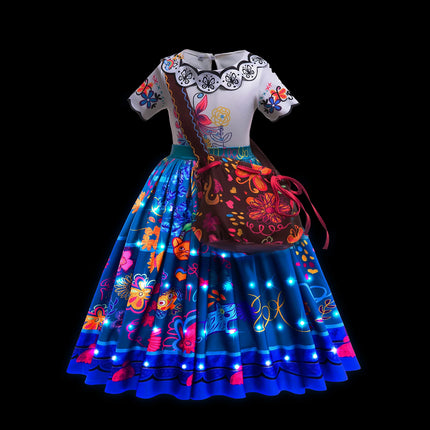 Girl Princess Dress with LED Light Up Costume for Children Cosplay Party Clothes Blue Pink Outfit Carnival Christmas Prom Gown