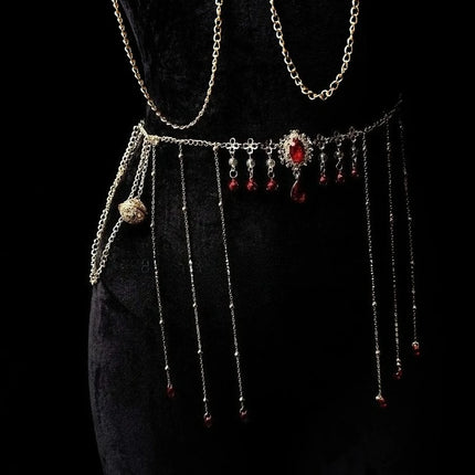Red Ruby Nipple Clamps with Collar and Body Chain BDSM Training Adjustable Waist Chain Sexy Accessories for Women Adult Sex Toys