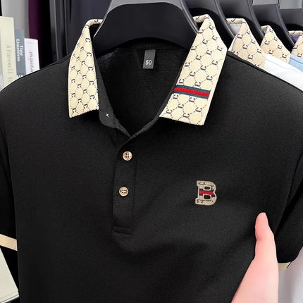 Luxury brand B letter embossed short sleeve polo shirt men summer lightweight breathable new fashion color blocked lapel T-shirt