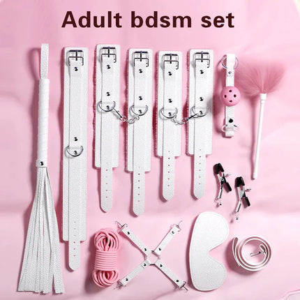 Exotic Bed Set Kits Exotic Toys Adults Games Leather Handcuffs Whip Gag Nipple Clamps Women Products