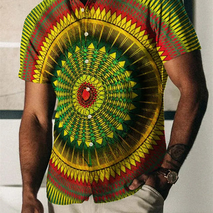 2023 Summer Vintage Men's Hawaiian Shirt Short Sleeve Stripe Printed Shirts For Men Single Button Beach Tee Shirt Men Clothing