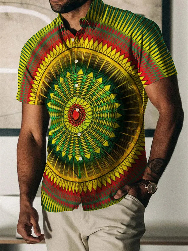 2023 Summer Vintage Men's Hawaiian Shirt Short Sleeve Stripe Printed Shirts For Men Single Button Beach Tee Shirt Men Clothing
