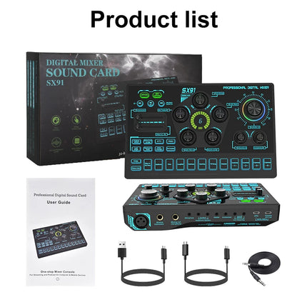 SX91 48V Audio Mixer with Voice changer,Podcast Mixer,Sound Card for Phone Gaming Karaoke Studio Live Streaming Podcast