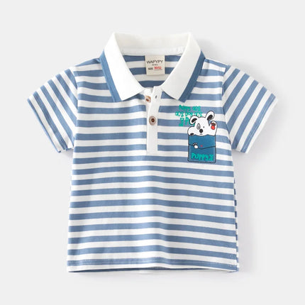 Boys' short sleeved T-shirt 2 wholesale 2025 new children's lapel polo shirt baby summer top trend one piece hair replacement