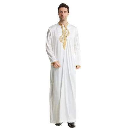 Muslim Men Clothing Kaftan Robes Long Sleeves Stand Collar Eid Thobe Kurta Arab Turkish Dress Dubai Islam Habit Ethnic Leisure