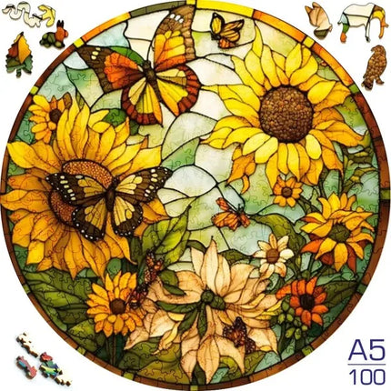 Sunflower Butterfly Jigsaw Wood Puzzle, Difficult To Play Irregular Animal Fragment Puzzle, for Adults Relieve Stress  Gift