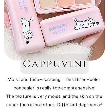 3-Color Correcting Concealer Strip Palette Hydrating Eye Brightening Concealer Contour Cream Full Coverage Oil-Control Makeup