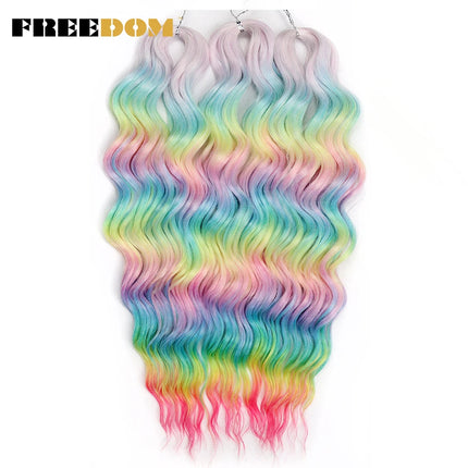 FREEDOM Synthetic Braiding Hair Extensions Deep Wavy 24 inch Long Curly Braids Hair Ombre Brown Rainbow Twist Crochet Hair