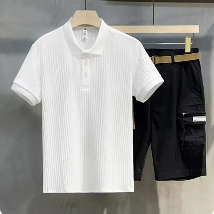 Fashionable Casual Knitted Striped Men's Polo Shirt Breathable Lightweight Summer Suitable for All Ages And Occasions