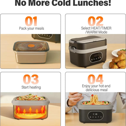 1.5L Electric Heated Lunch Box for Adults 60W Heated with Temp 18000mah Display Portable Food Warmer for Work Car or home