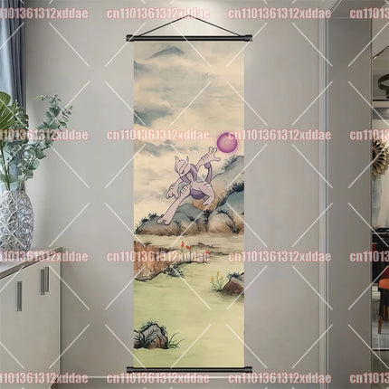 Classic Anime Pokémon Retro Scroll Painting Poliwhirl Pikachu Eevee Charizard Dragonite Squirtle Bulbasaur Creative Poster Gift