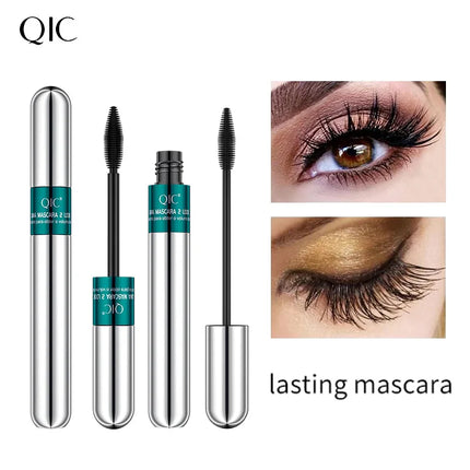 2in1 Double Ended 4D Silk Fiber Mascara Waterproof Volumizing Curling Silver Tube Eyelash Enhancer For Long Lasting Lashes