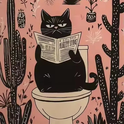 Pink Black Cat Dog Frog on The Toilet Reading Poster Bath Prints Animals Canvas Painting Wall Art Pictures for Toilet WC Decor