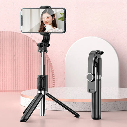 Bluetooth Remote Extendable Selfie Stick Tripod Stand for iPhone Samsung, Tiktok Live Streaming Portable Telescopic Phone Stand