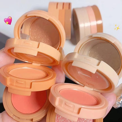 3 In 1 Blush Highlighter Palette Three-Layer All-In-One Powder Palette Pearly Blush Shiny Pearlescent