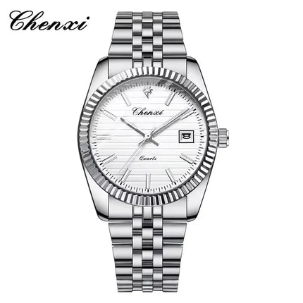 CHENXI 004D Fashion Original Classic Watches for Men Stainless Steel Band Quartz Date Display Male Sport Waterproof Wristwatch