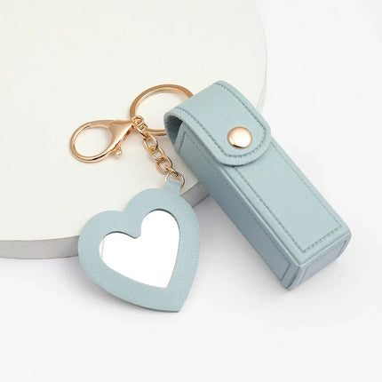 Laser Custom LOGO Portable Leather Lipstick Bag Keychain Personalize Holder Makeup Pouch Lip Balm Protective Cover with Mirror