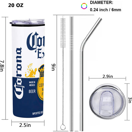 20oz Creative Corona Light Beer Can Modelo Stainless Steel Skinny Tumblers Vacuum Cup With Lid straw Keep Hot Cold Water Bottle