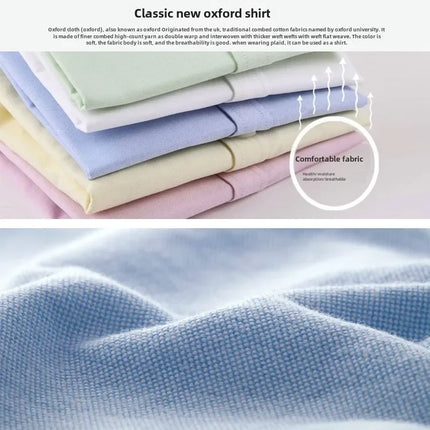 New Men's Oxford Spinning Short Sleeve Solid Color Tooling Business Casual White Shirt Slim Fit Trend Long Sleeve Casual Shirts
