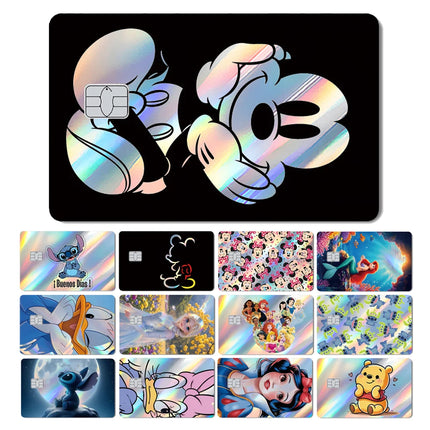 Magic Shark Mickey Minnie Stitch Donald Duck Bear Princess Holographic Film Shinny Laser Skin Sticker for Debit Credit Card