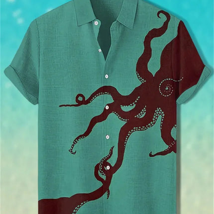 2026 New Men's Short-Sleeve Shirt, Stylish Print, Casual Breathable Lapel Cardigan, Vacation Style, Men's Top, Sizes XS-6XL