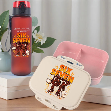 2pcs Steal A Brainrot Bento Lunch Box Water Bottle 67 Six Seven Cartoon Printed Lunch Box Boys School Supplies Children Gifts