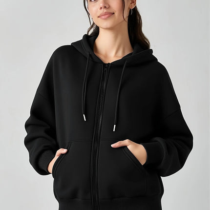 Women's Casual Oversized Hoodies Sweatshirt Zipper Pockets Solid Color Pullover Loose Fit  Autumn Winter Fall Streetwear Jacket