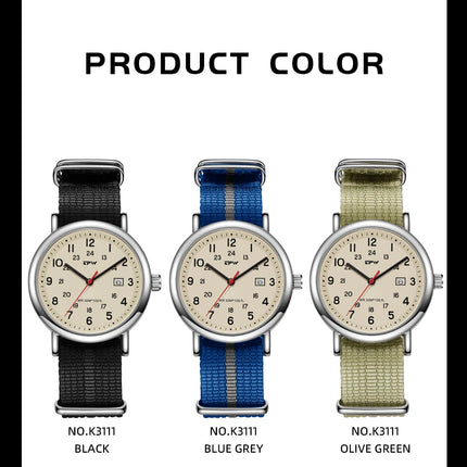2026 TPW Field Watch Easy Reading Fabric Strap 24 Hours Display Quartz Movement Day function