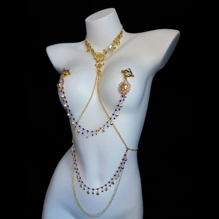 Sexy Gold Collar Sparkling Rhinestone Nipple Clamps BDSM Body Restraint Couple Training Waist Chain Female Sexy Accessories 18+