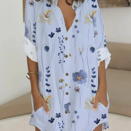 Plus Size Summer Women's Shirt V-neck Random Print Single Row Button Fashion Casual Loose Polyester Home Office Holiday