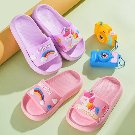New Unicorn Slippers Boy Girl Summer Kids Rainbow Indoor Slippers Non-Slip Beach Sandals Toddler Home Shoes Baby Flip