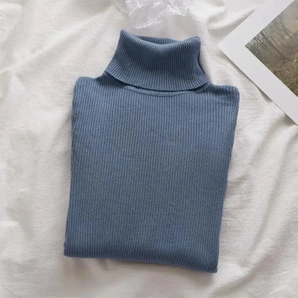 Korean High Collar Knitted Long Sleeve Base Shirt Pure Color Slimming Versatile Underwear Elegant Inner Long Top Women's Fashion