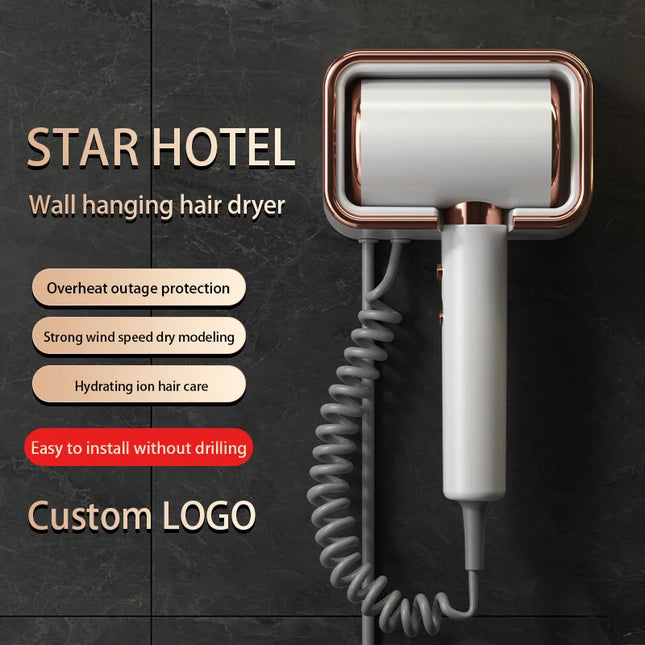 HOMEFISH Hotel-exclusive hairdryer, wall-mounted high-power electric blow dryer, no-drill bathroom flashlight