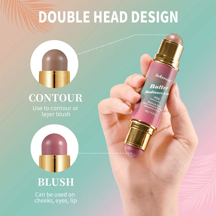 Double-Headed Bronzer Blush Stick Butter Glow & Go Multiuse Stick for Cheeks Contours Eyes Lips Blush Matte Light Glossy Bronze