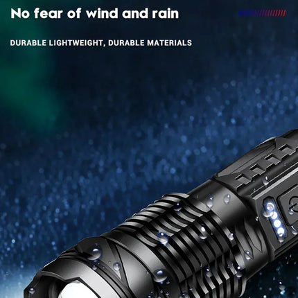 Powerful LED Flashlight Type C Rechargeable Waterproof Torch with Side Light 7 Modes Zoomable Lamp for Camping Fishing Lantern