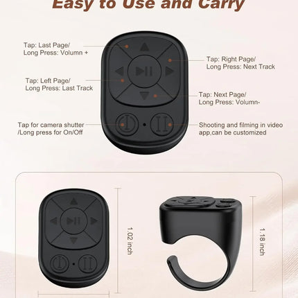 Mobile Phone Video Remote Control Button Mini Fingertip Ring Remote Control Blutooth 5.3 Scrolling Fingertip Controller Page